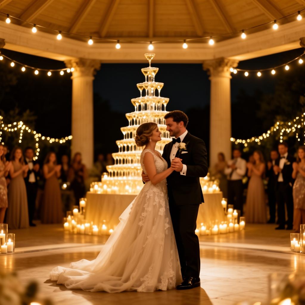 First dance under warm string lights